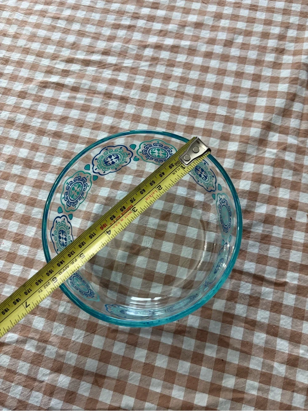 Pyrex Clear Glass Blue Flowered Bowl